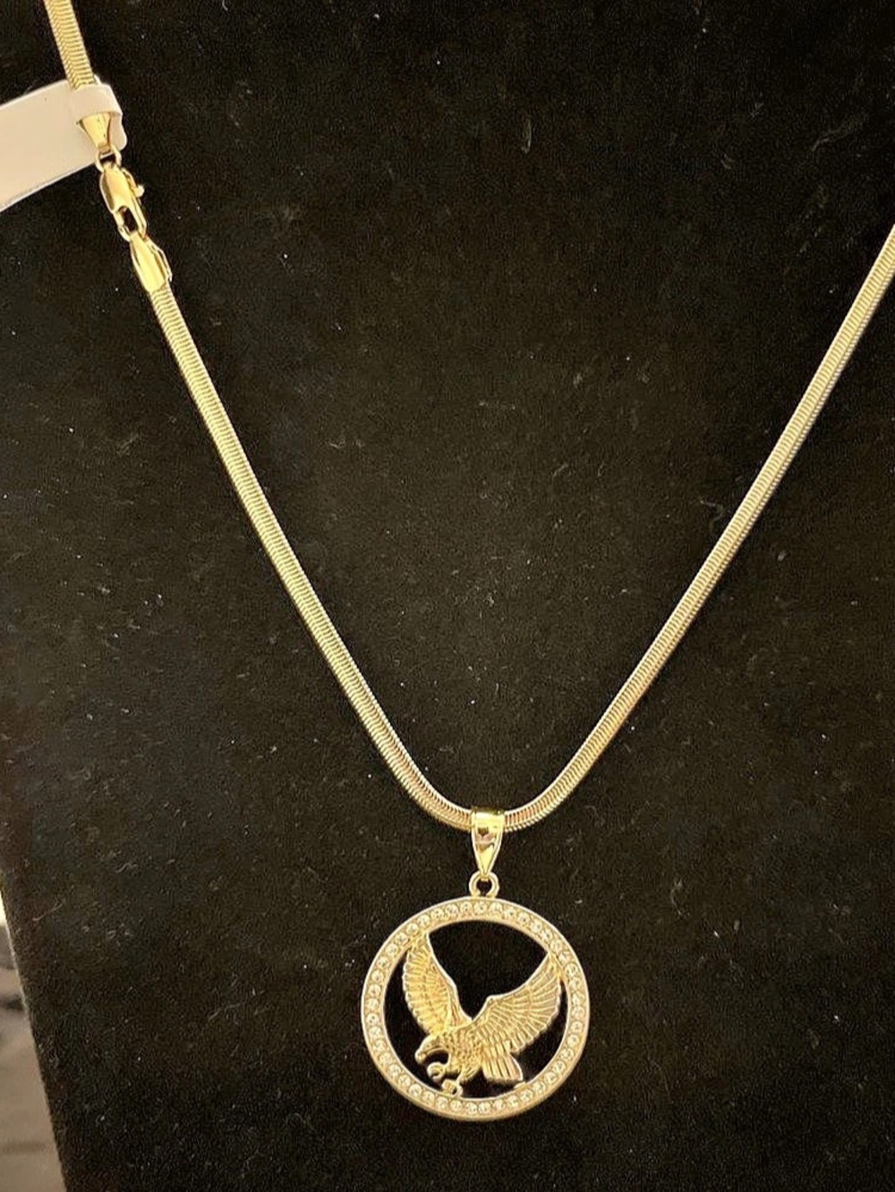 18K gold filled Eagle Pendant surrounded by cubic zirconia on a 20” Herringbone
